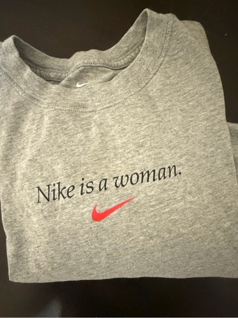 Nike Grey Short-Sleeve Tee with Red Swoosh